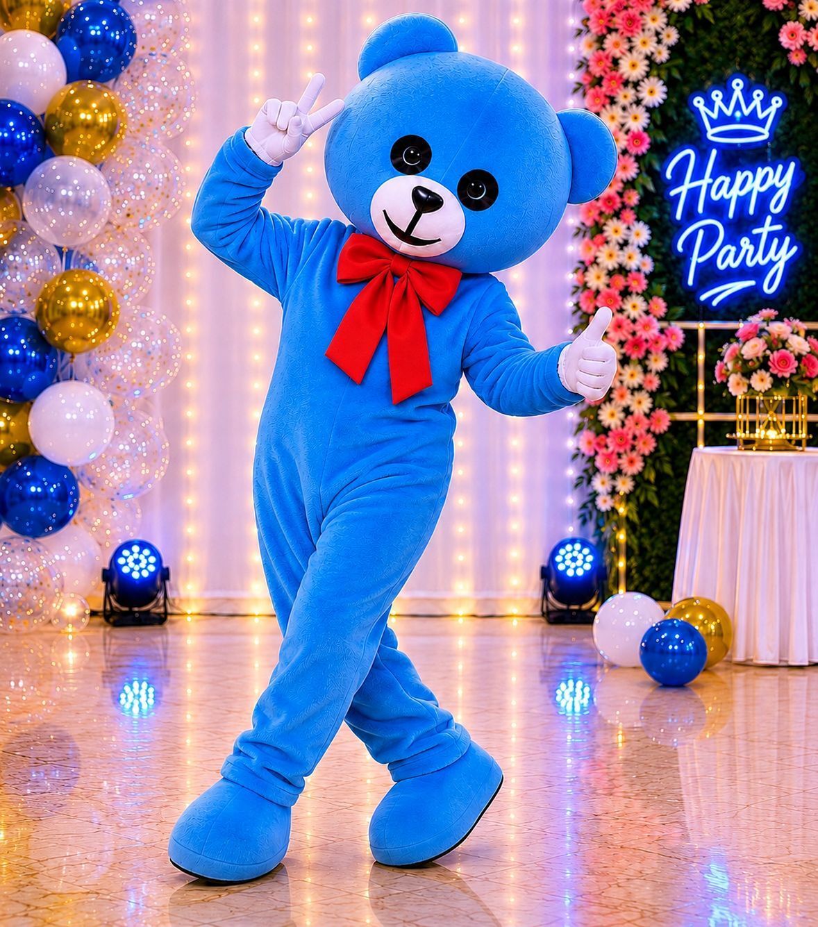 GLOBAL HALLOWEEN MASCOT BLUE TEDDY WITH RED TIE Elders Halloween Costume-image-5