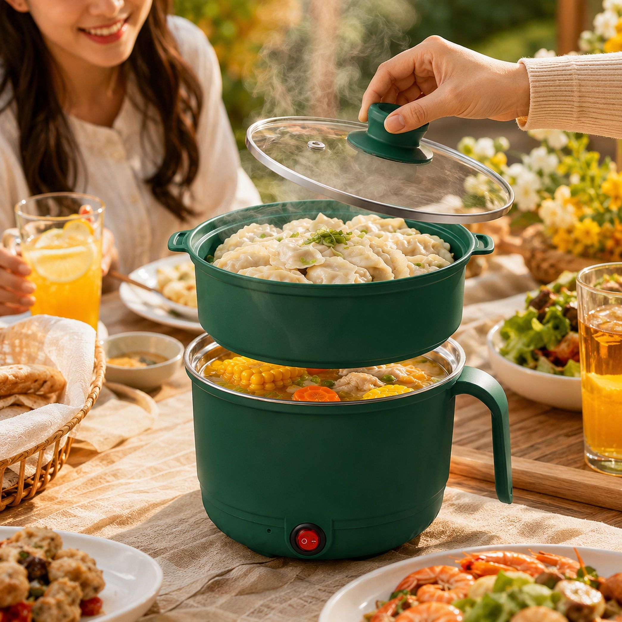 Electric Cooker Pot for Soup, Pasta & Dumplings Electric Pressure Cooker, Food Steamer, Rice Cooker, Slow Cooker, Travel Cooker-image-27