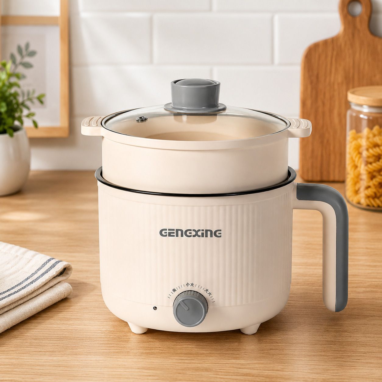 GENEXINE All-in-One Electric Cooking Pot with Steamer Basket Non-Stick Coating Air Fryer, Deep Fryer, Egg Boiler, Egg Cooker, Food Steamer, Rice Cooker, Travel Cooker-image-9