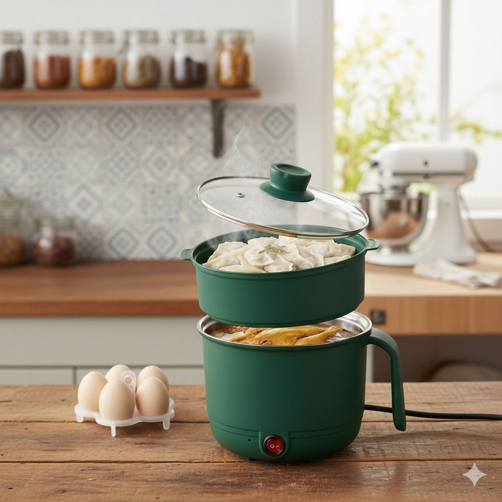 Electric Multifunction Cooking Pot 1.5 Litre Multi-Purpose Cooker Egg Boiler, Egg Cooker, Egg Roll Maker, Food Steamer, Rice Cooker, Slow Cooker-image-34