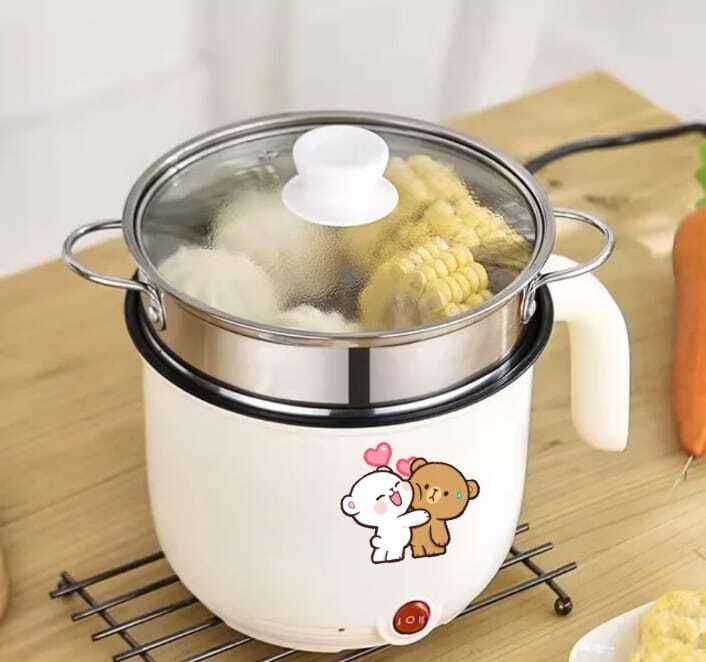 Multiifunction Mini Non-Stick Cooker with Glass Lid Base Concealed Cooking Pot Rice Cooker, Travel Cooker, Egg Boiler, Egg Cooker