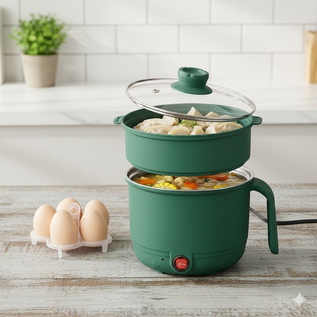 Electric Mini Cooking Pot, 1.5L, Non-Stick Interior Multipurpose Egg Cooker, Rice Cooker, Travel Cooker-image-48