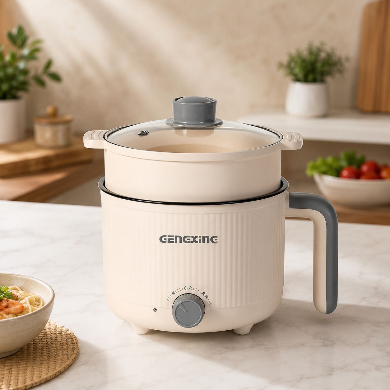 2-in-1 Electric Cooker and Food Steamer, Compact Non-Stick Cooking Pot Air Fryer, Deep Fryer, Egg Boiler, Egg Cooker, Food Steamer, Rice Cooker, Travel Cooker-image-34