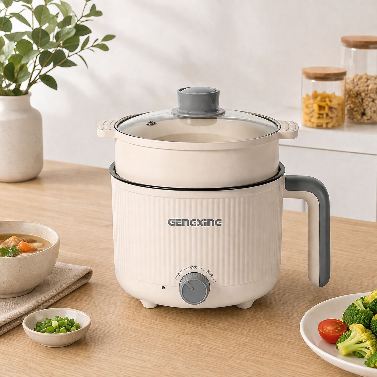 Premium 1.5L Electric Cooker with Glass Lid Multi-Purpose Non-Stick Cooking Pot Air Fryer, Deep Fryer, Egg Boiler, Egg Cooker, Food Steamer, Rice Cooker, Travel Cooker-image-36