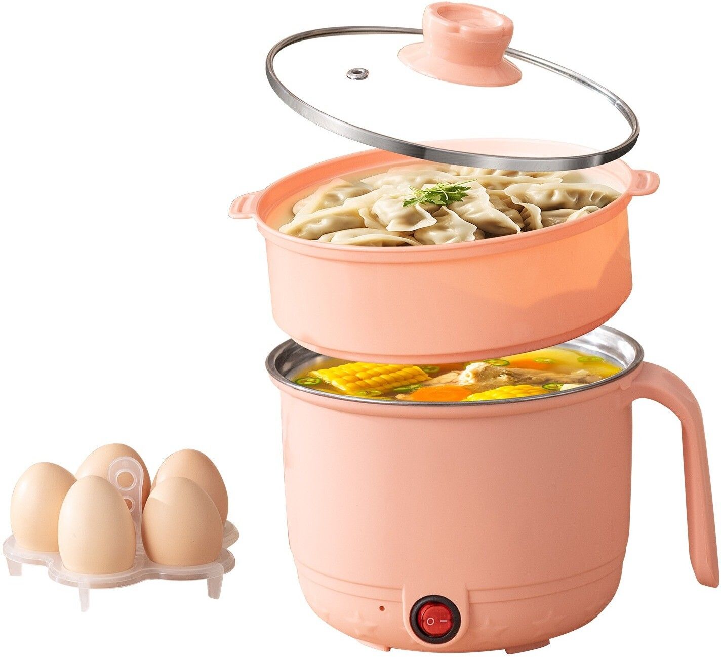 Electric Cooking Pot, Steamer with Egg try 1.5L Multi Cooker with Concealed Base Electric Pressure Cooker, Food Steamer, Rice Cooker, Travel Cooker, Egg Boiler