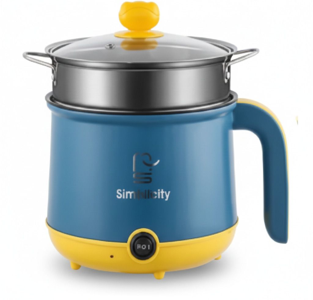 -In-1 600W Multi Cooker with Stainless Steel Steamer, 1.8 L Tempered Glass Lid Travel Cooker, Egg Boiler, Rice Cooker, Egg Cooker, Egg Roll Maker, Deep Fryer