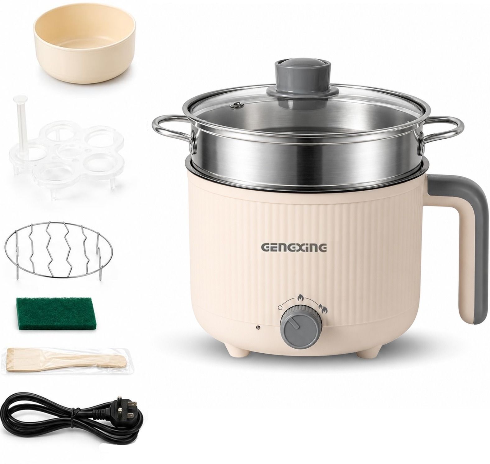 GENGXING Compact 1.5L Electric Hot Steaming Basket,Fast Heating Mini Cooking Pot Air Fryer, Deep Fryer, Egg Boiler, Food Steamer, Rice Cooker, Travel Cooker-image-35