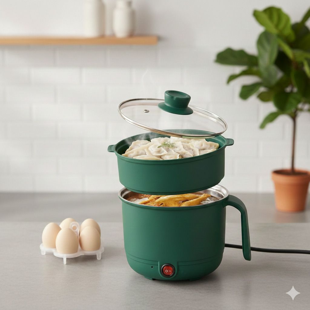 Multipurpose Cooking Electric Pot with Steamer Inner Steel Electric Rice Cooker Air Fryer, Deep Fryer, Egg Boiler, Egg Cooker, Rice Cooker, Slow Cooker, Travel Cooker-image-35