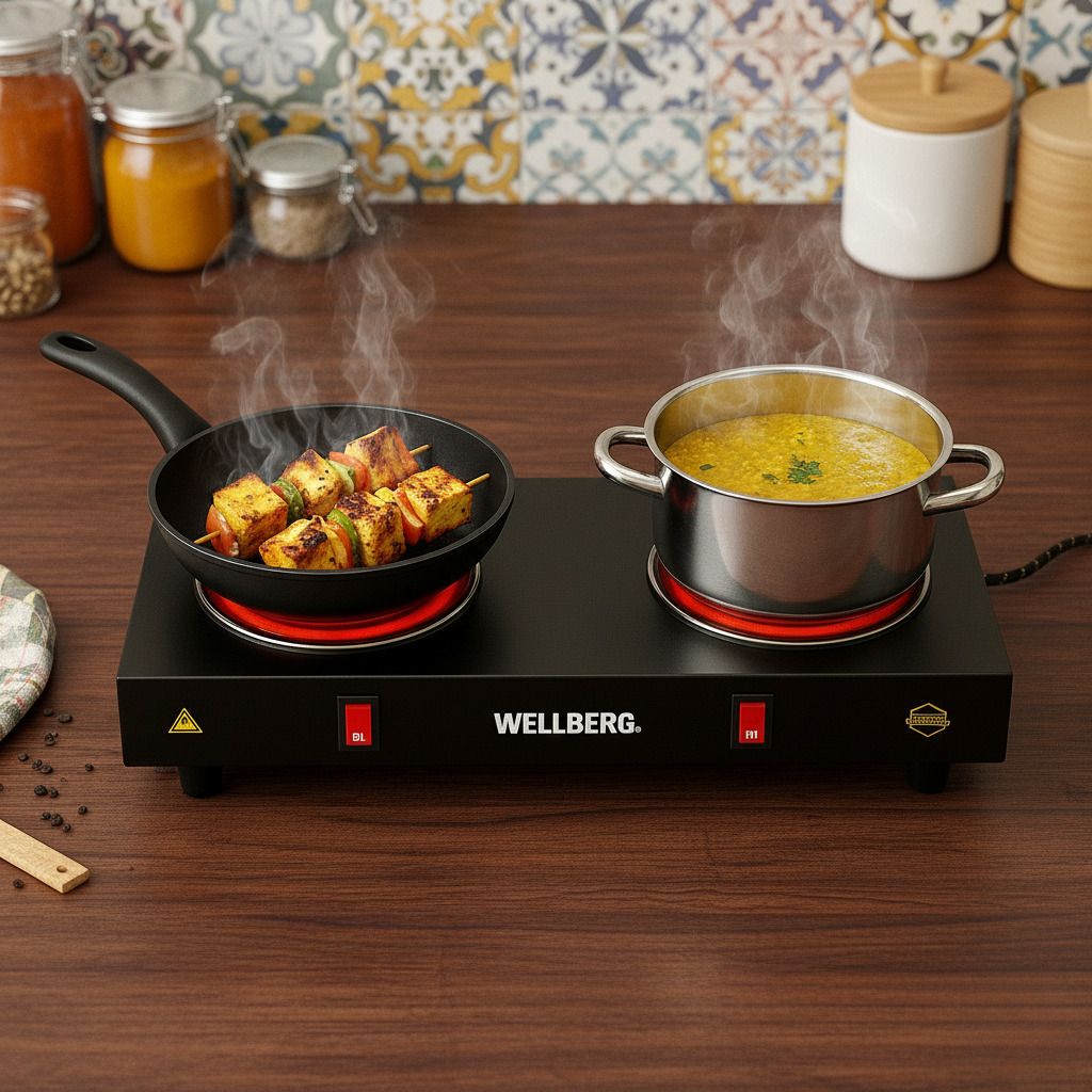 wellberg Durable 2 Burner Electric Coil Stove 2000W - Portable Hot Plate for Home Kitchen Electric Cooking Heater-picture-43