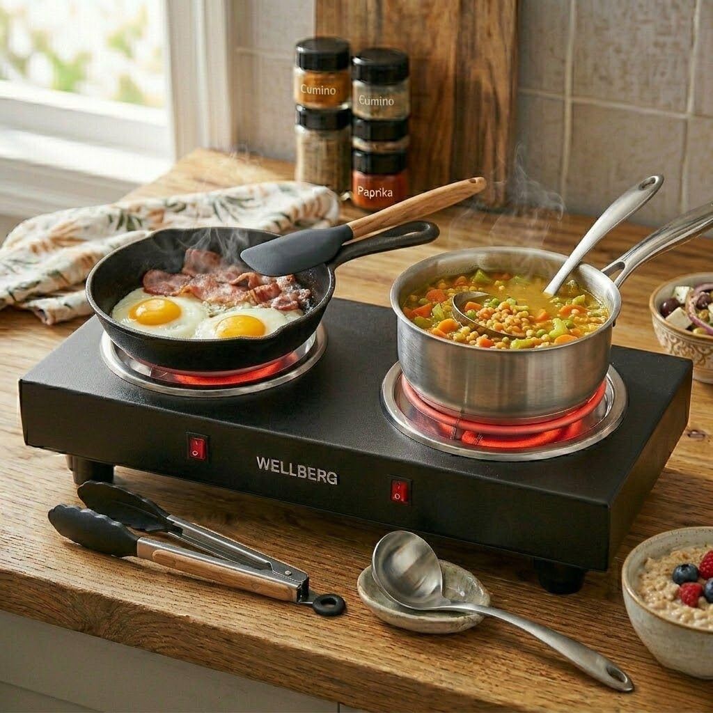 wellberg Portable Electric Hot Plate Double Burner 2000W Countertop Cooktop Electric Cooking Heater-picture-35
