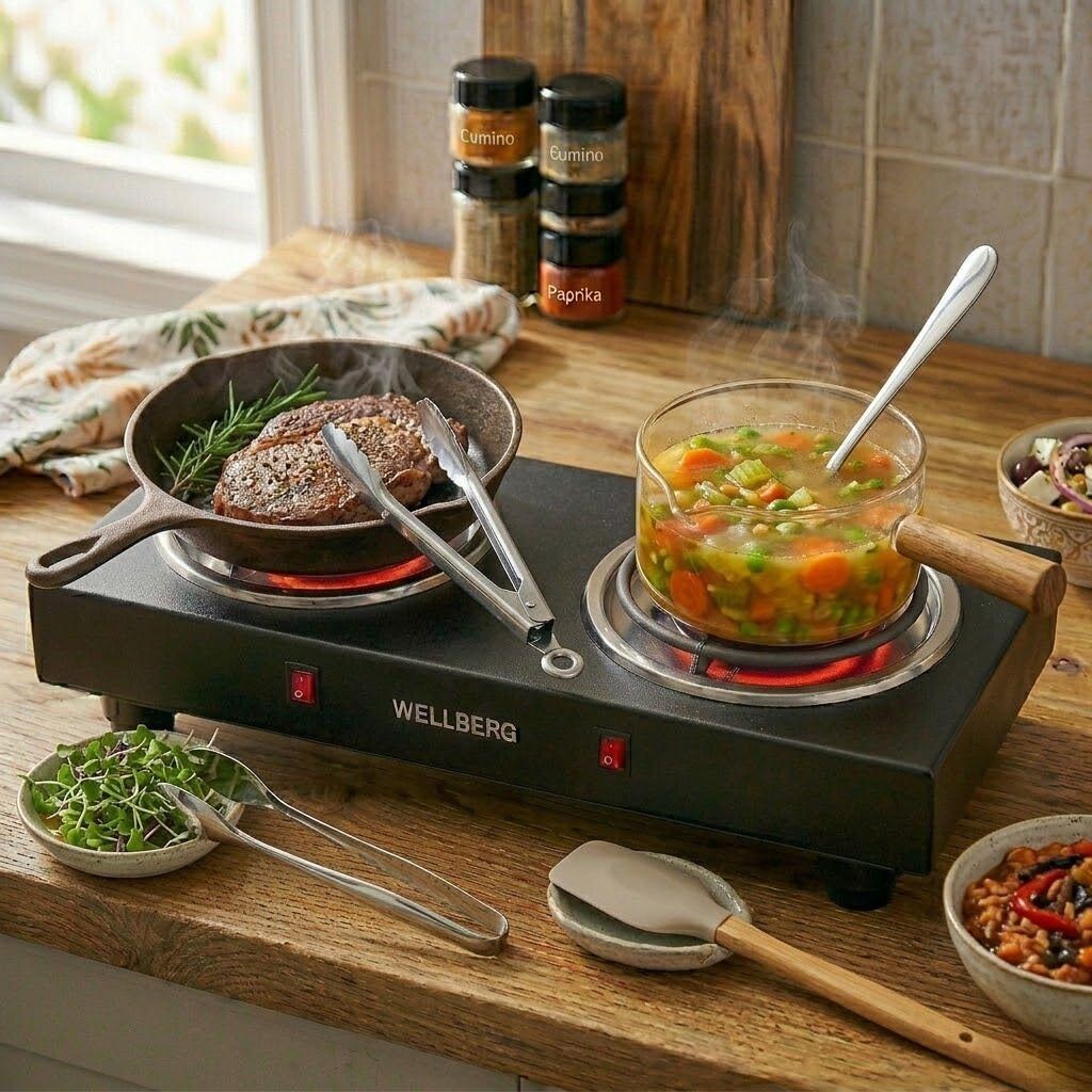 wellberg Electric Double Burner Stove 2000W for Slow Cooking and Healthy Meals Electric Cooking Heater-picture-34
