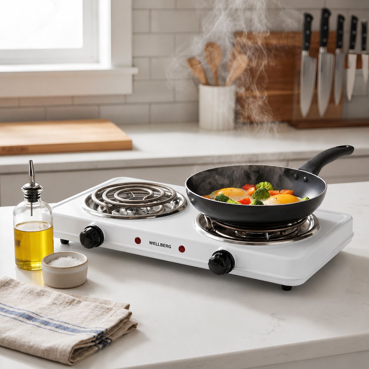 2000W Electric Countertop Double Burner with Heat Control Knobs Electric Cooking Heater-image-33
