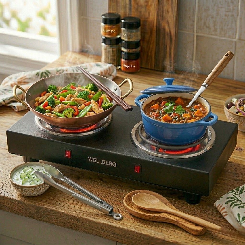 wellberg Double Burner 2000W Electric Hot Plate for Slow Cooking Kitchen Use Electric Cooking Heater-picture-35