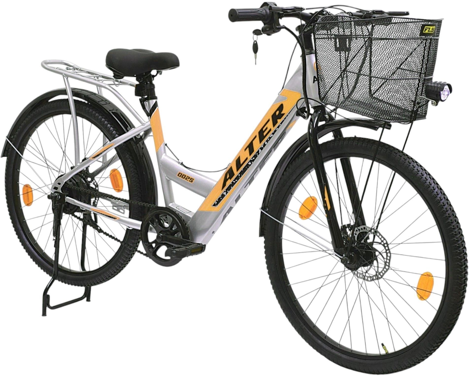 26" 002S-FLY MODEL ELECTRIC CYCLE,95% PRE-ASSEMBLED WITH CHARGER (Grey & Golden) 26 inches Single Speed Lithium-ion (Li-ion) Electric Cycle