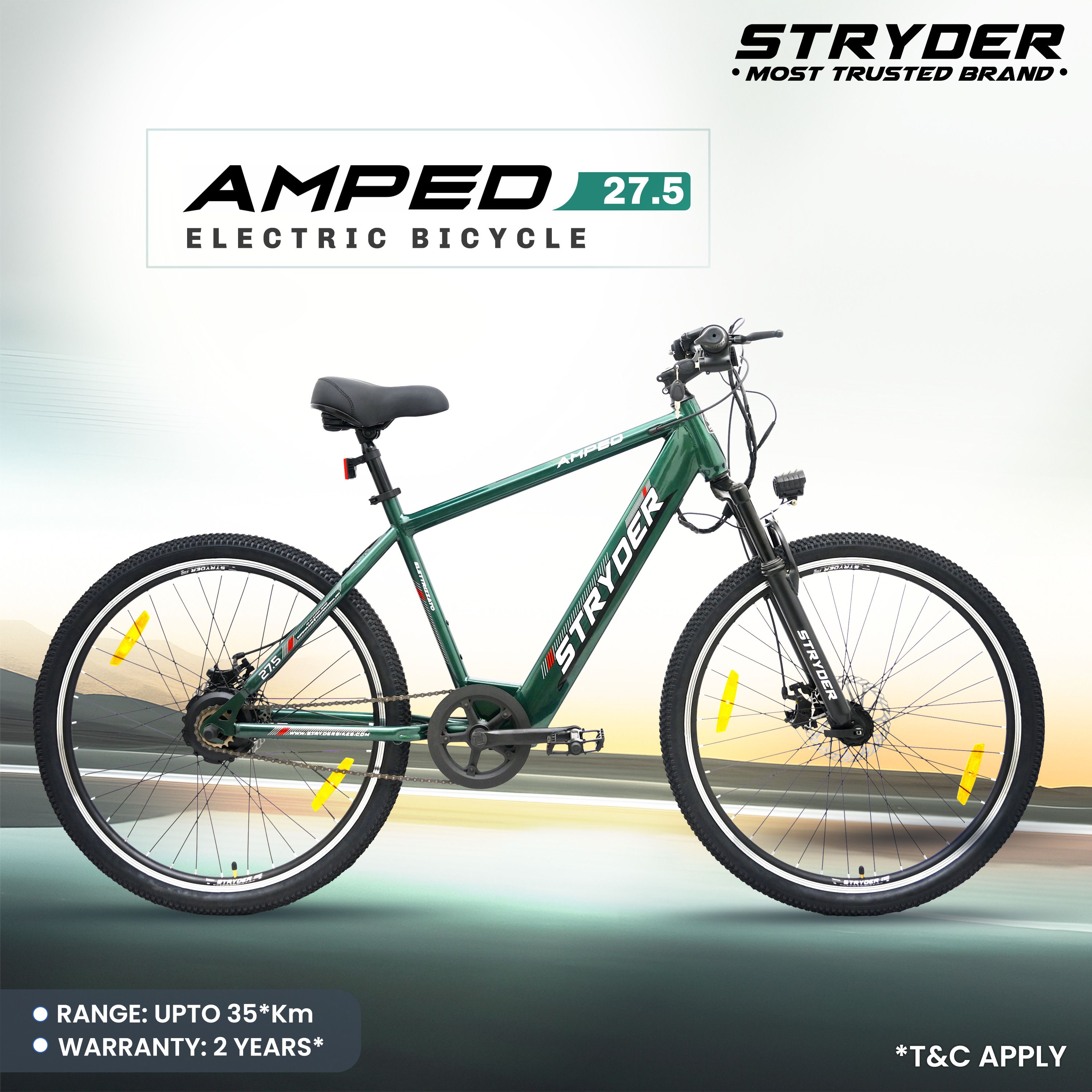 AMPED 27.5T Electric Cycle | Up to 35Km Range | Lightweight & Stylish Ride | 27.5 inches Single Speed Lithium-ion (Li-ion) Electric Cycle