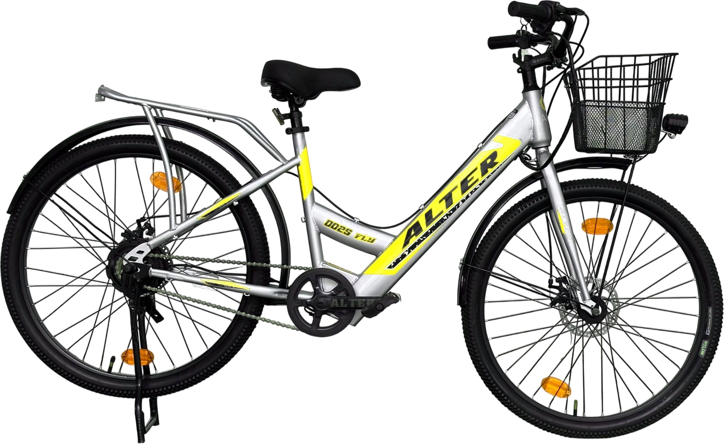 26" 002S-FLY MODEL ELECTRIC CYCLE,95% PRE-ASSEMBLED WITH CHARGER (Grey & Yellow) 26 inches Single Speed Lithium-ion (Li-ion) Electric Cycle-image-19