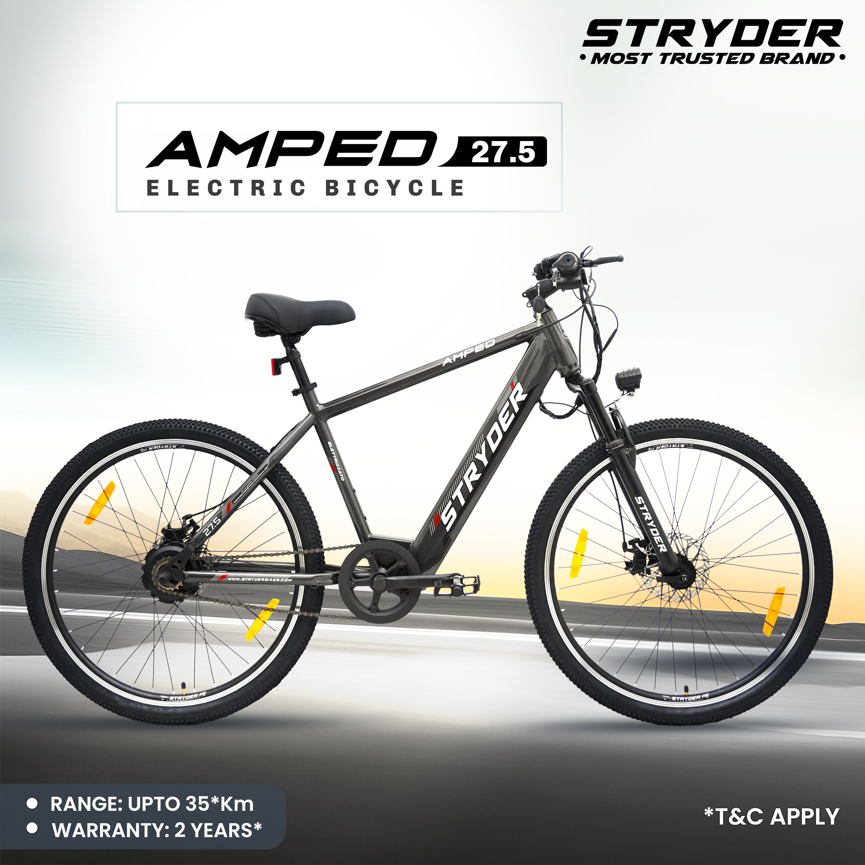 AMPED 27.5T Electric Cycle | Up to 35Km Range | Lightweight & Stylish Ride | 27.5 inches Single Speed Lithium-ion (Li-ion) Electric Cycle