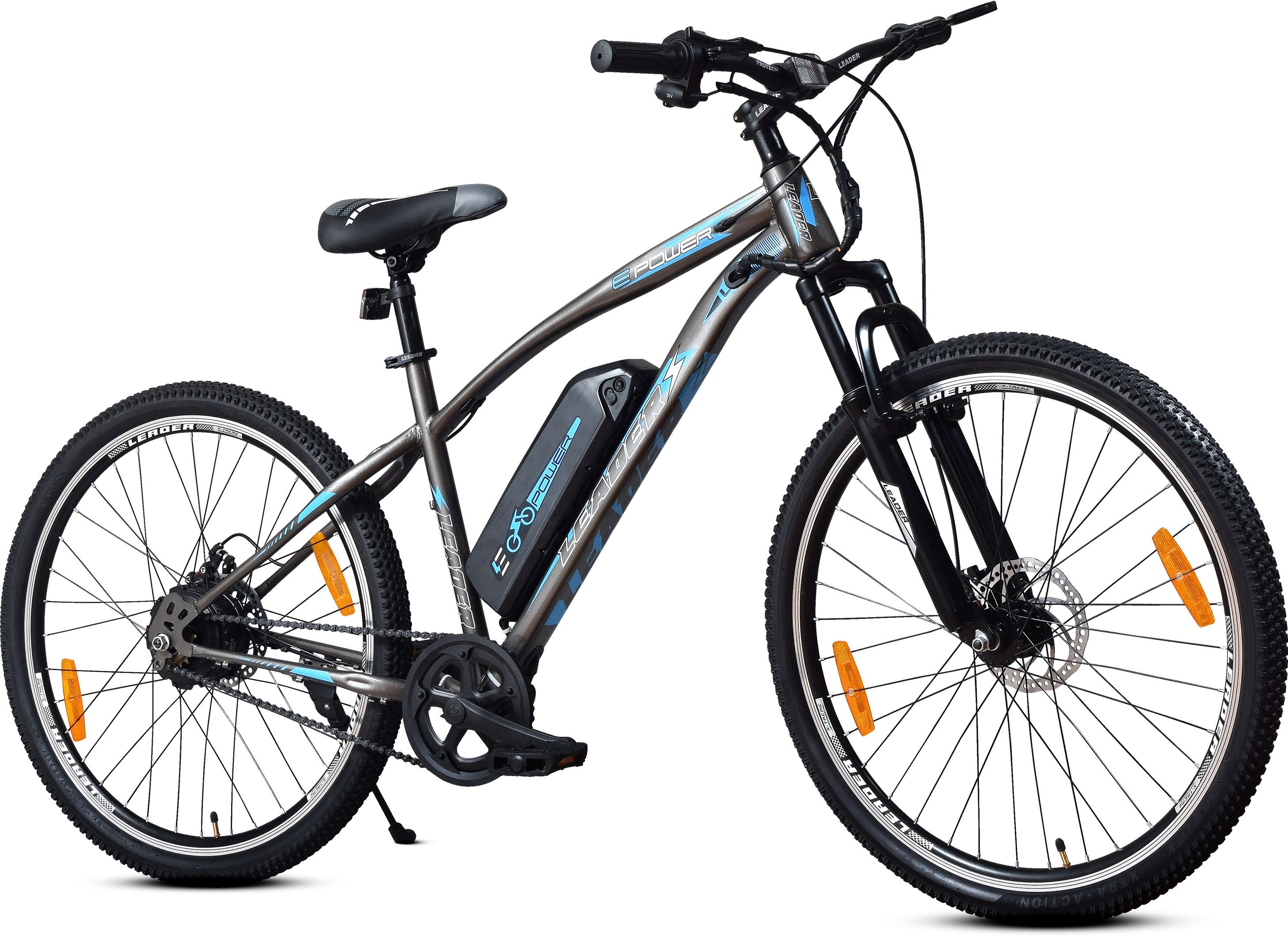 E-Power L6 Pro 27.5T Electric Cycle | Dual Disc Brakes & Front Suspension (Grey) 27.5 inches Single Speed Lithium-ion (Li-ion) Electric Cycle