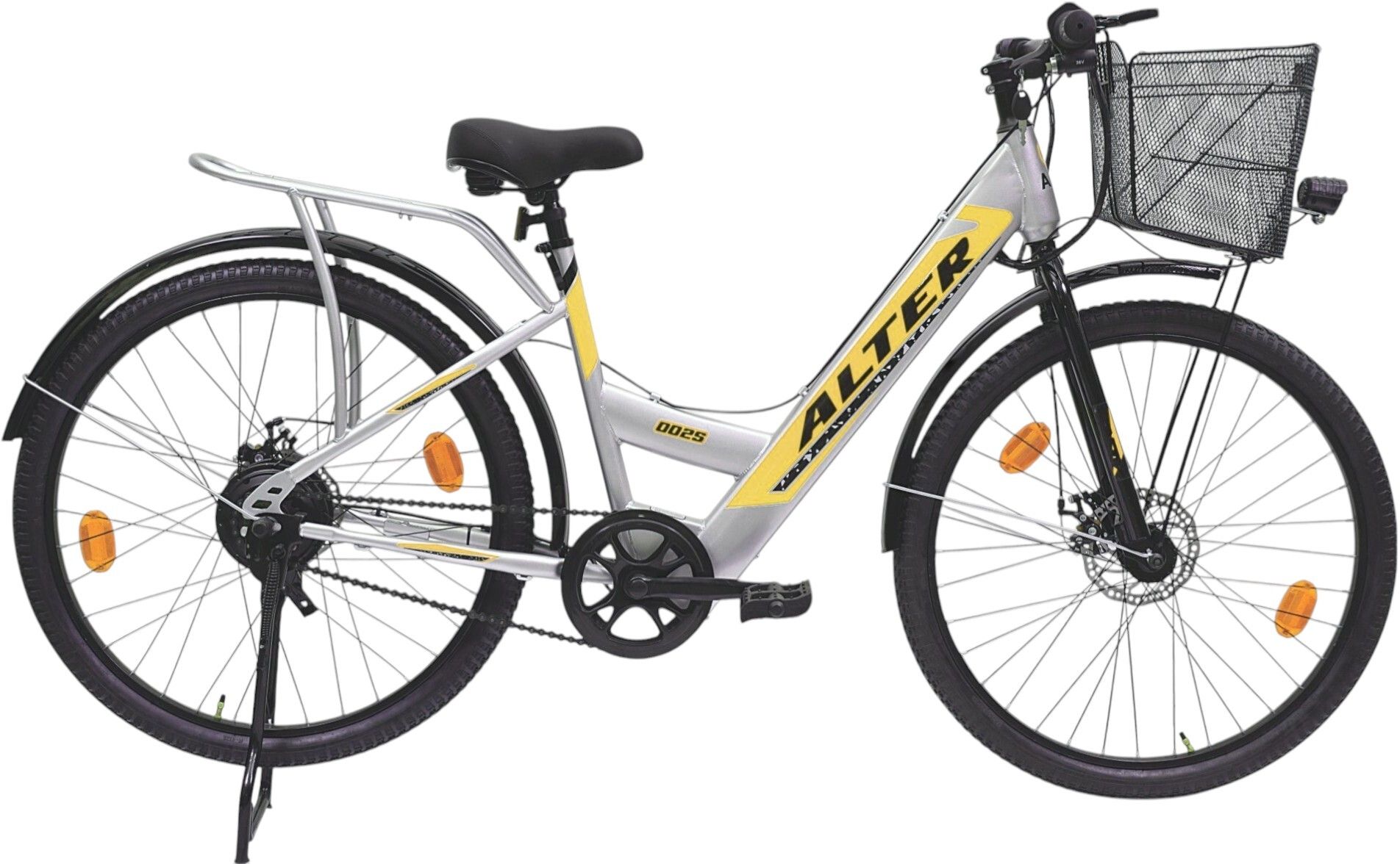26" 002S-FLY MODEL ELECTRIC CYCLE,95% PRE-ASSEMBLED WITH CHARGER (Grey & Yellow) 26 inches Single Speed Lithium-ion (Li-ion) Electric Cycle