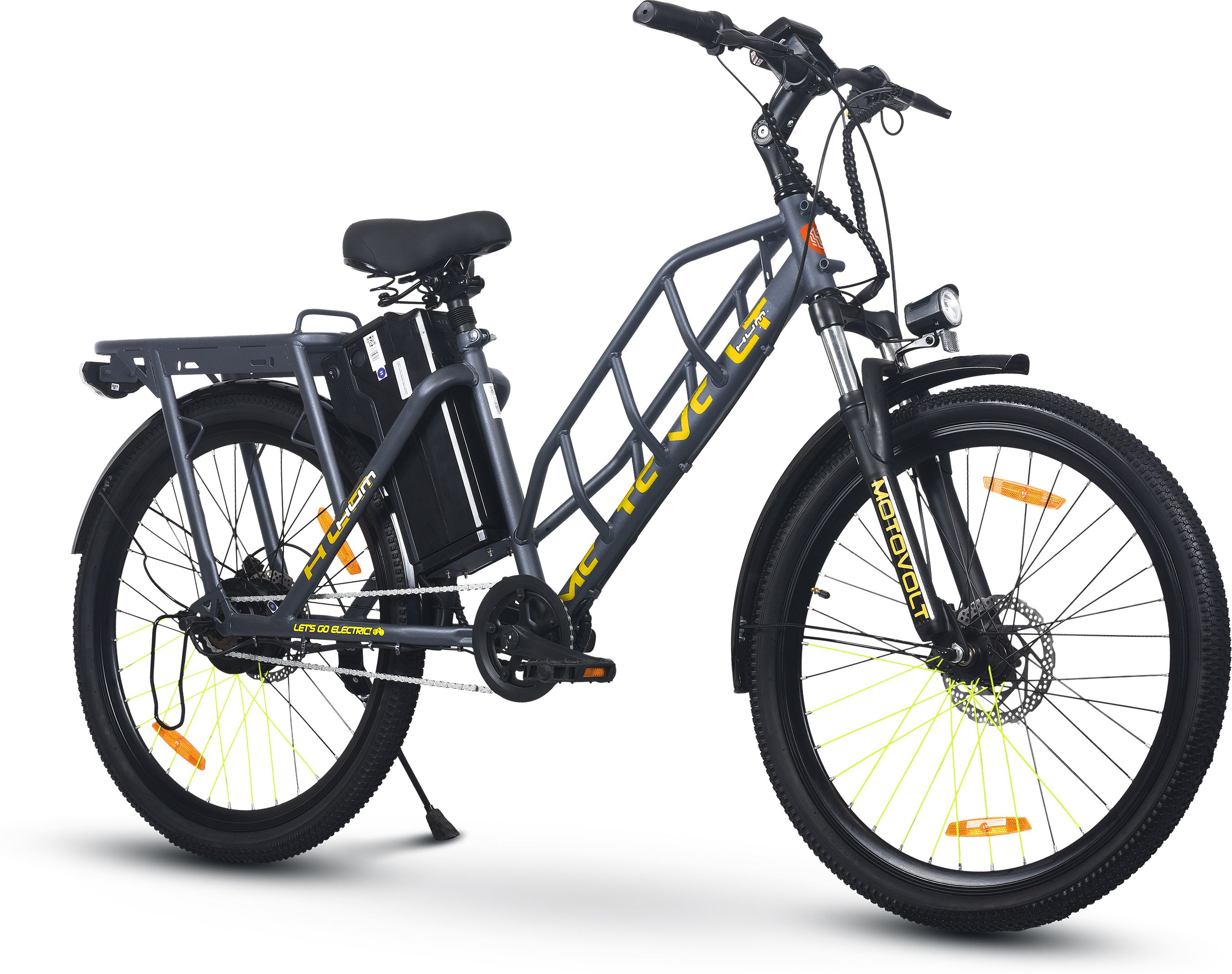 HUM 24 Carbon Grey Range upto 75 Km in PAS Mode 24 inches Single Speed Lithium Iron Phosphate Electric Cycle