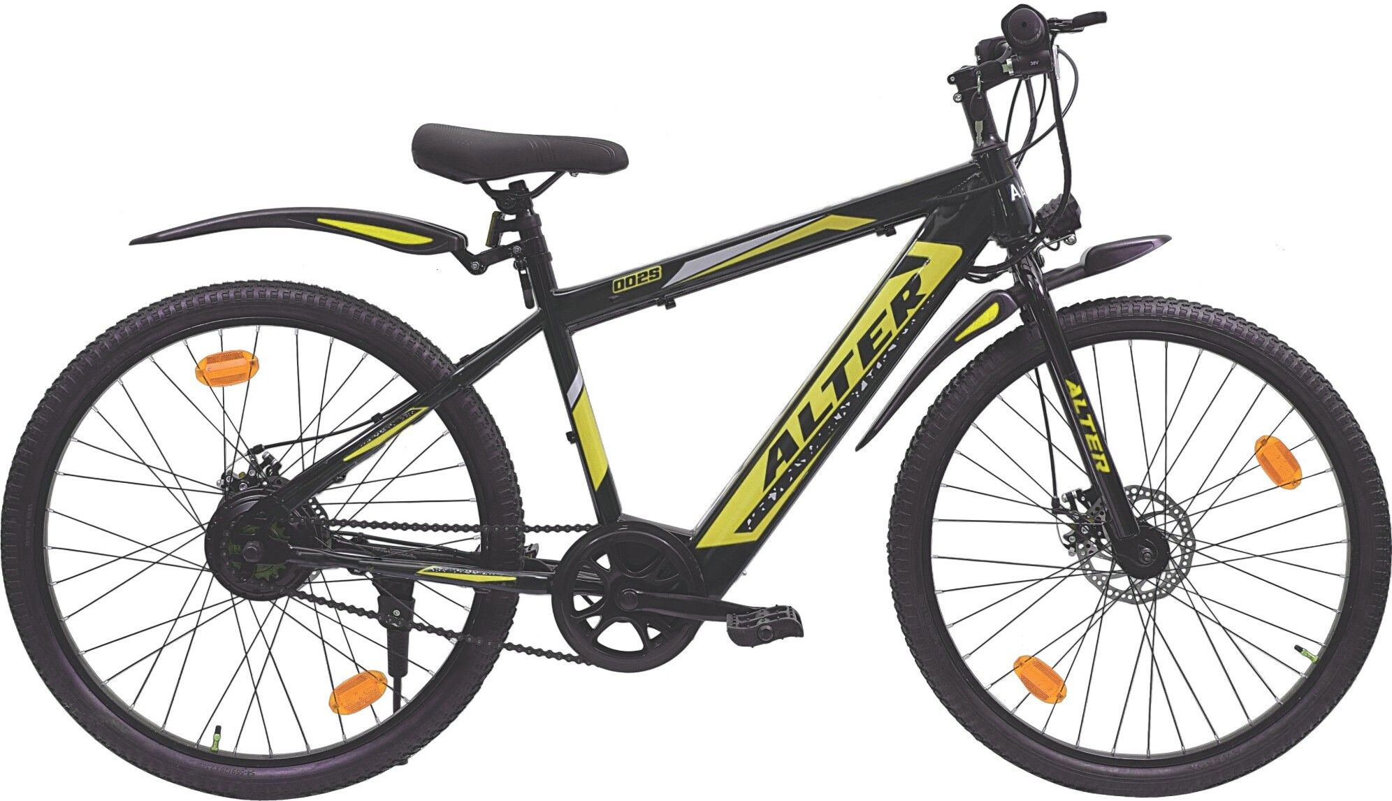 26" 002S ELECTRIC CYCLE | 95% PRE- ASSEMBLED WITH CHARGER (BLACK & YELLOW) 26 inches Single Speed Lithium-ion (Li-ion) Electric Cycle