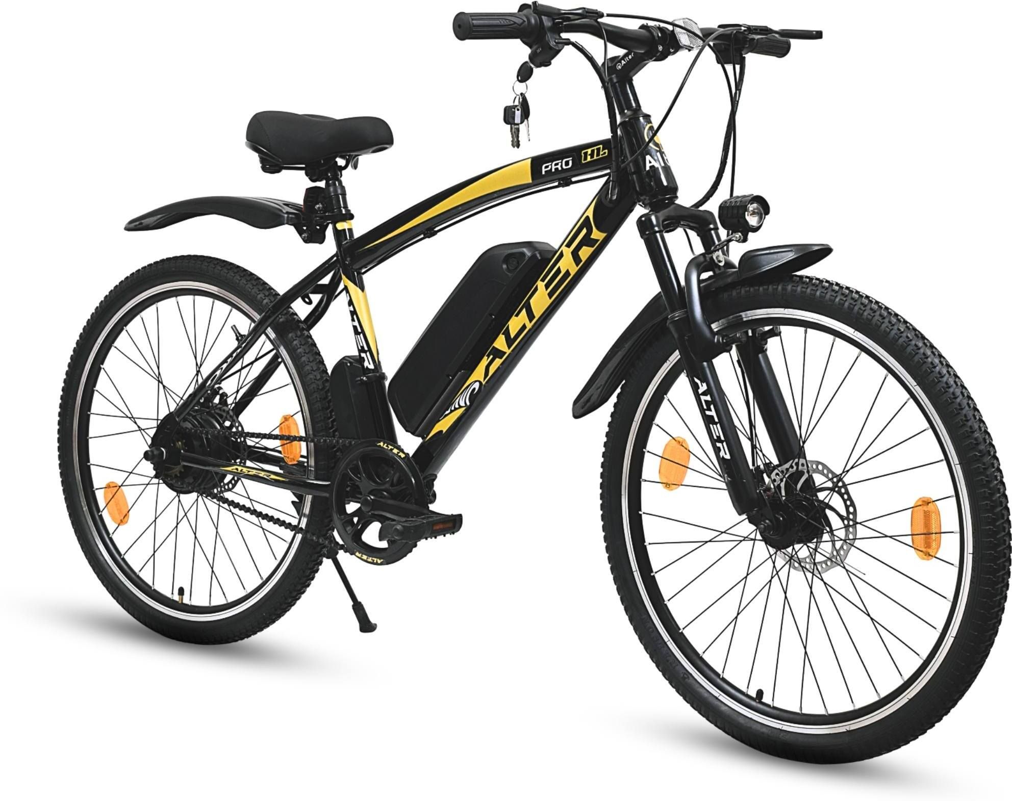 26" 002SPRO-HL ELECTRIC CYCLE, 95% PRE-ASSEMBLED WITH CHARGER (BLACK & GOLDEN) 26 inches Single Speed Lithium-ion (Li-ion) Electric Cycle-image-38