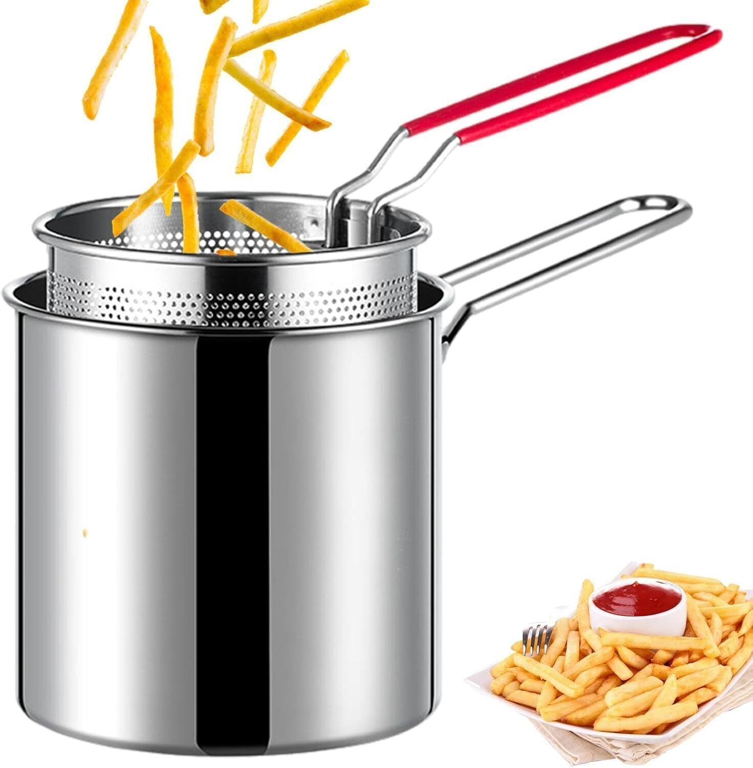 Stainless Steel Frying Pot 1200ml, Ideal for French Fries & Cooking Strainer K1 1.2 L Electric Deep Fryer