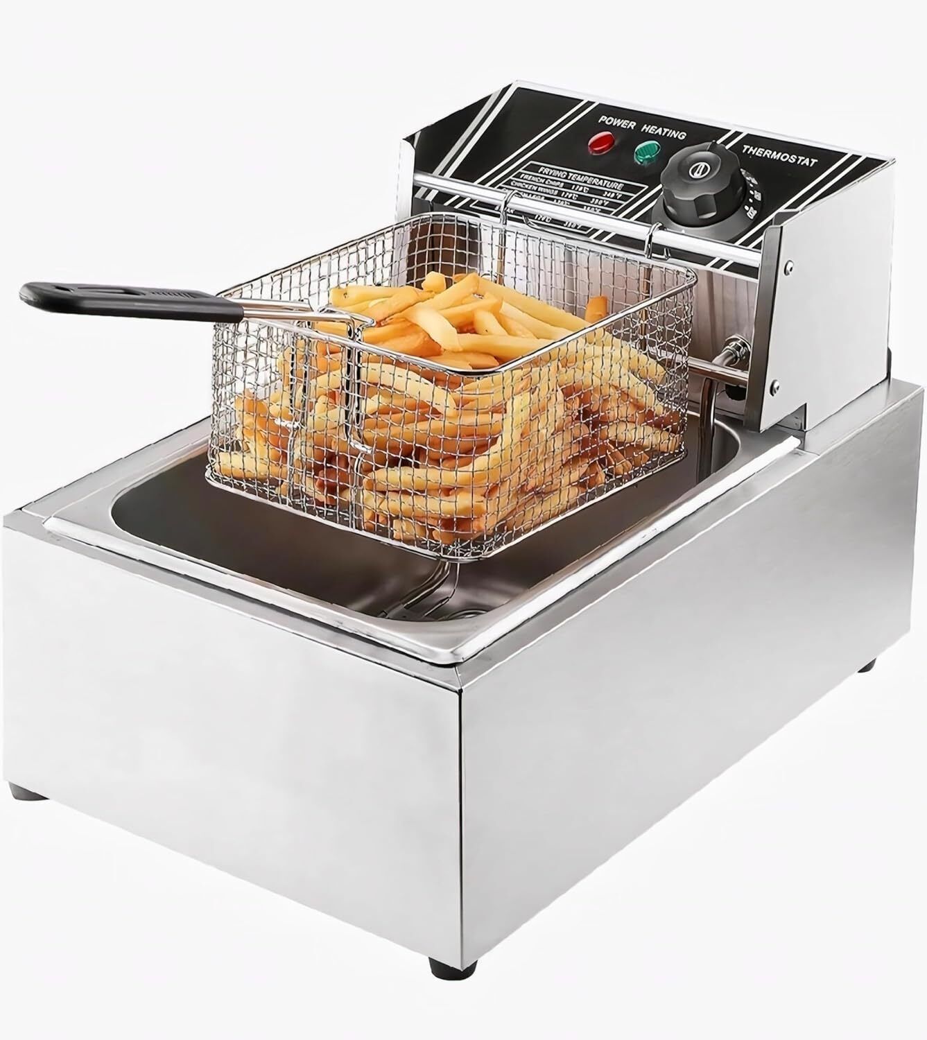 Stainless Steel Single Tank Basket Lid Temperature Control 6 L Electric Deep Fryer-image-3
