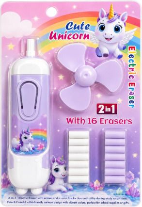 pmw 2-in-1 Electric Eraser with Mini Fan (Unicorn Design) | One-Click Operation Cordless Electric Eraser-picture-15