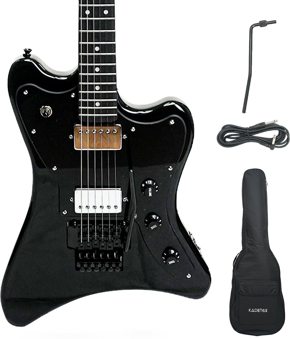kadence Astroman Electric Guitars Solid Black With Floyd Rose Bridge and Wamy Bar Electro-acoustic Guitar-picture-12