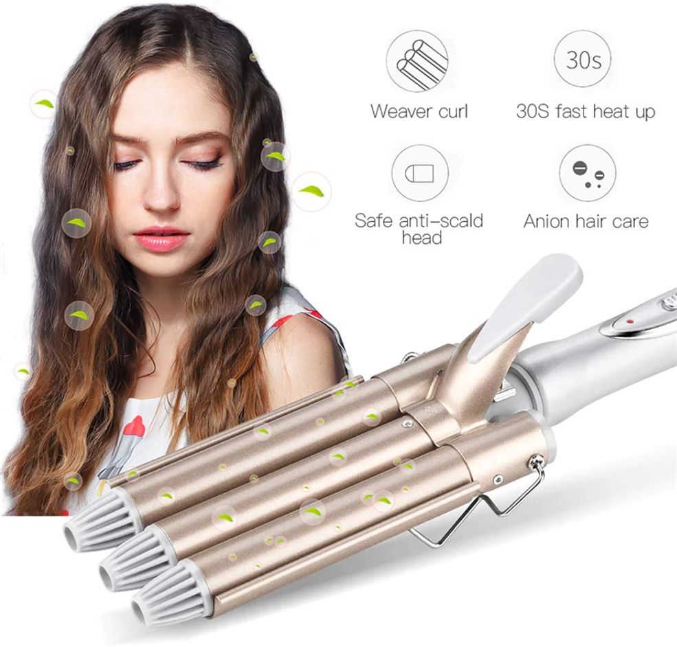 VNG Professional hair culer personal experts 30 seconds hot Triple 3 Barrel Electric Hair Curler