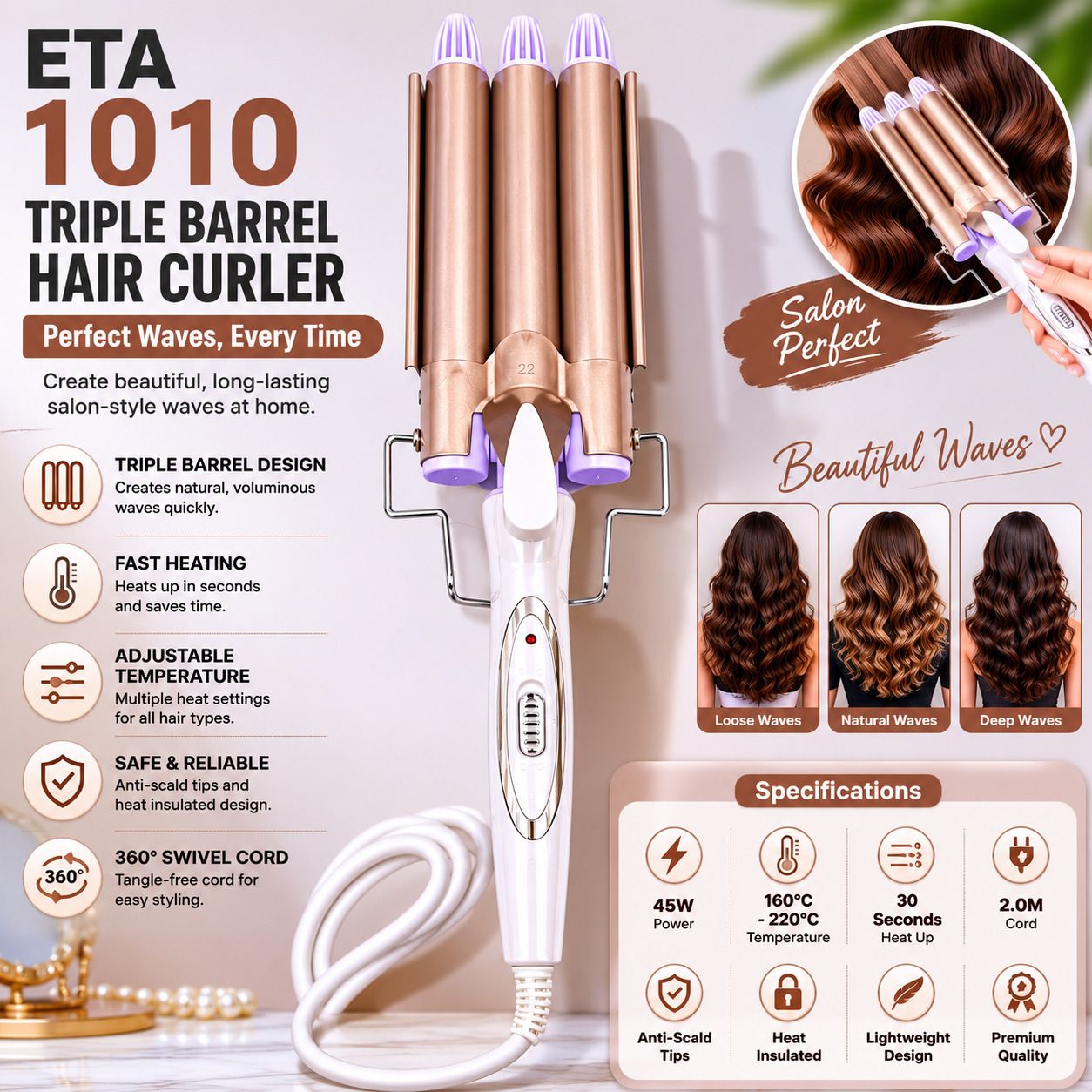 SDMS Triple Barrel Styling Electric Hair Curler-image-41