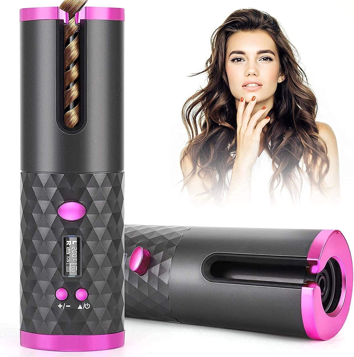 FerxiicExpo Cordless Hair Curler Automatic Curling Iron with LCD Temperature Display Timer Electric Hair Curler-image-48