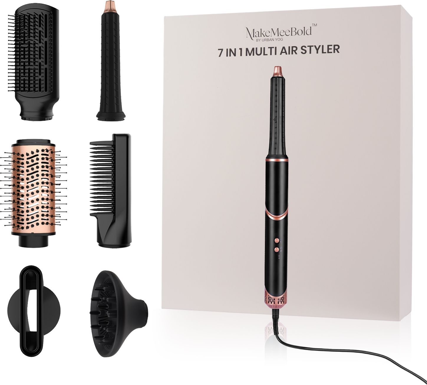 MakeMeeBold 7-IN-1 Multi Air Styler, Dryer, Hot Air Brush, Diffuser, Air Curler Straightener Electric Hair Styler