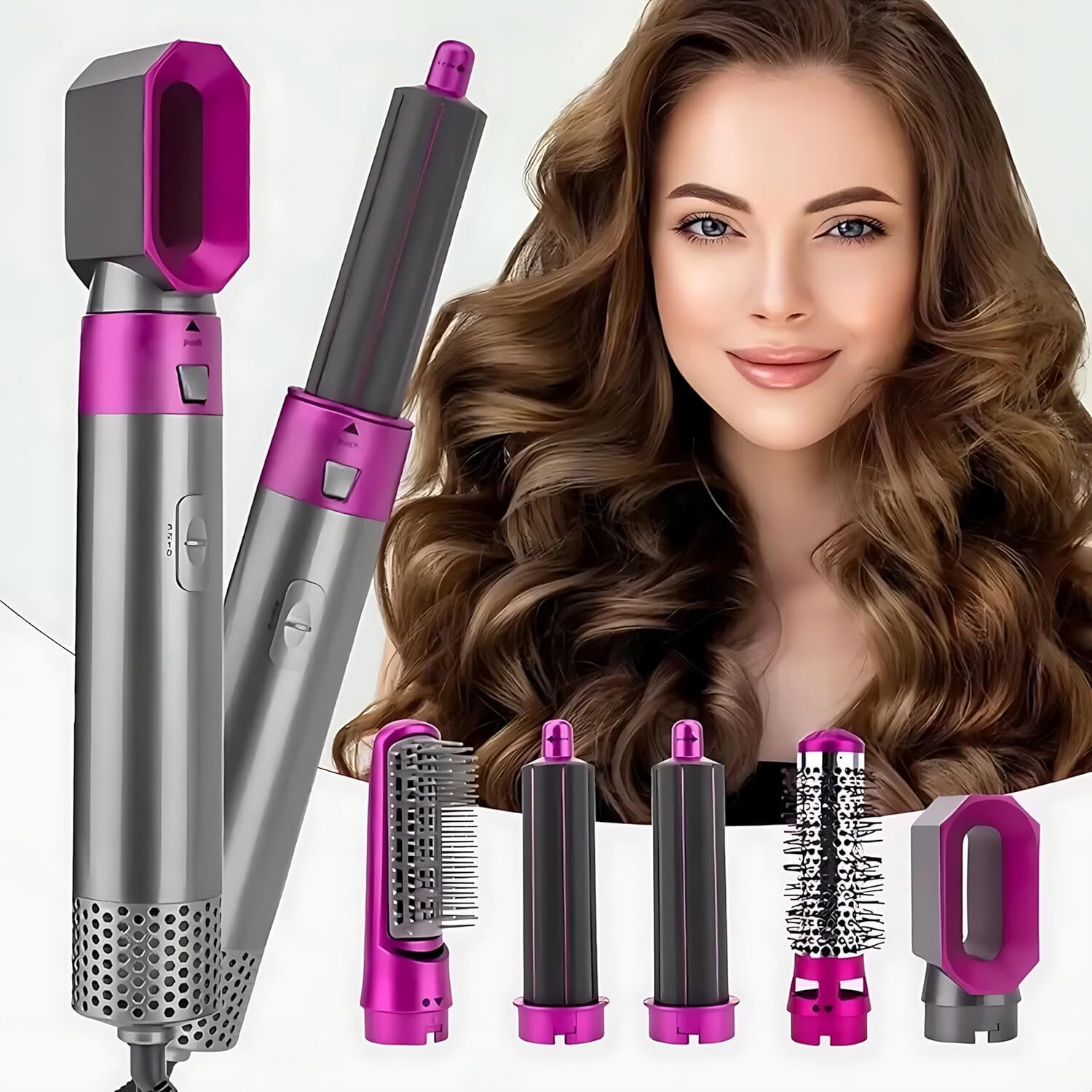 Dizosonic 5-in-1 Hot Air Styler Brush - Dry, Auto Curl, Straighten for All Hair Types Electric Hair Styler