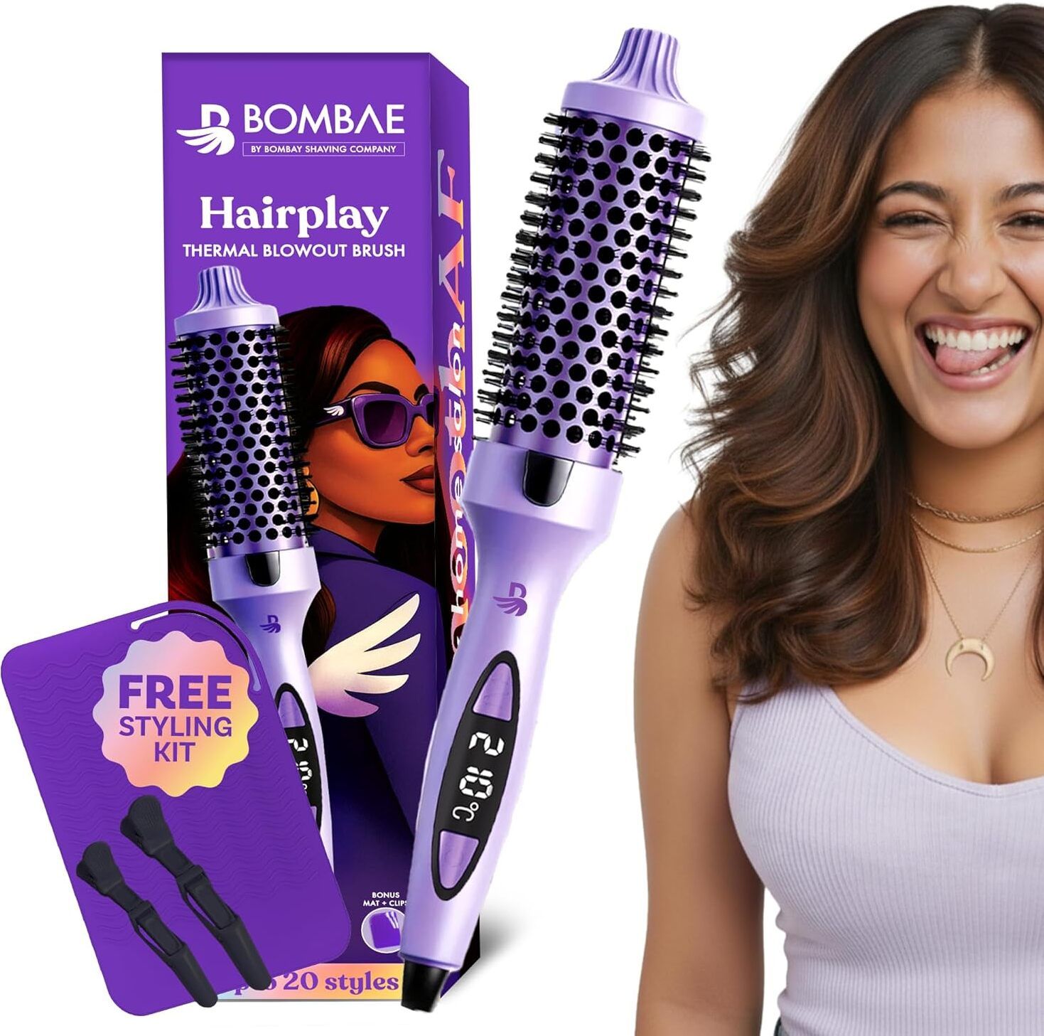 BOMBAE Thermal Blowout Round Brush, Pro styler, Volumiser + Straightener + Curler Electric Hair Styler-image-26