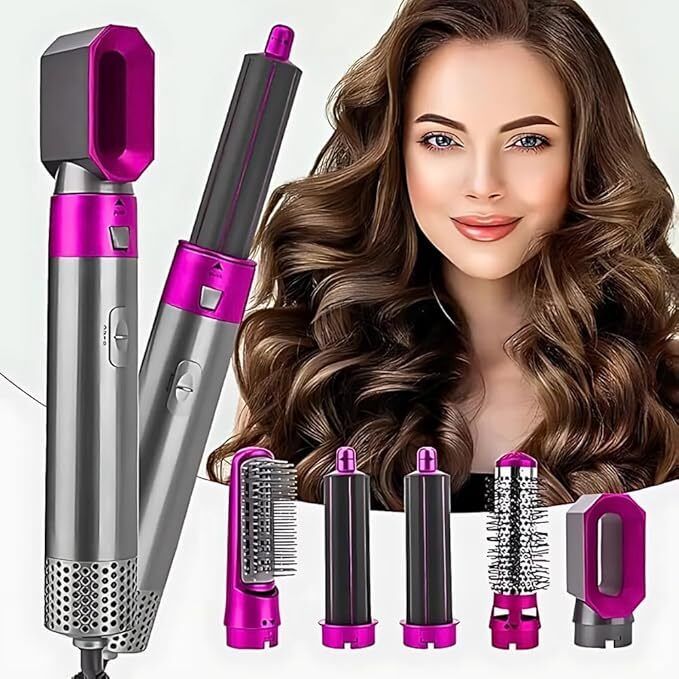 DJTRADERS 5-in-1 Hot Air Brush Styler | 1000W Heating Hair Dryer & Curler Comb Electric Hair Styler-image-1