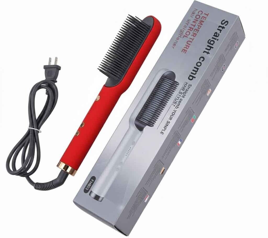 Frinzoo Ceramic Hair Straightener Brush with Tangle Free Teeth Electric Hair Styler-image-16