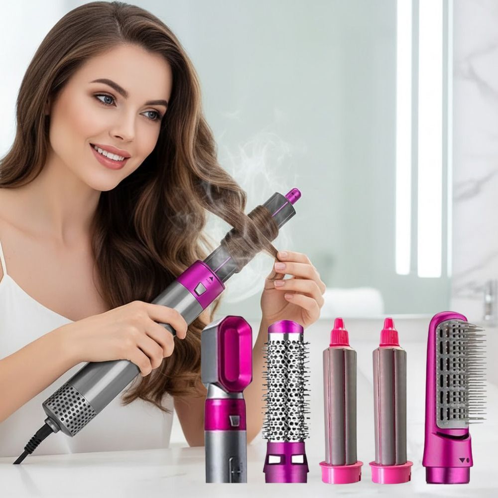BazaarNest Pro 5 in 1 Hot Brush Styler for Women with Curling Wand, Crimper, Straightener Electric Hair Styler-image-22