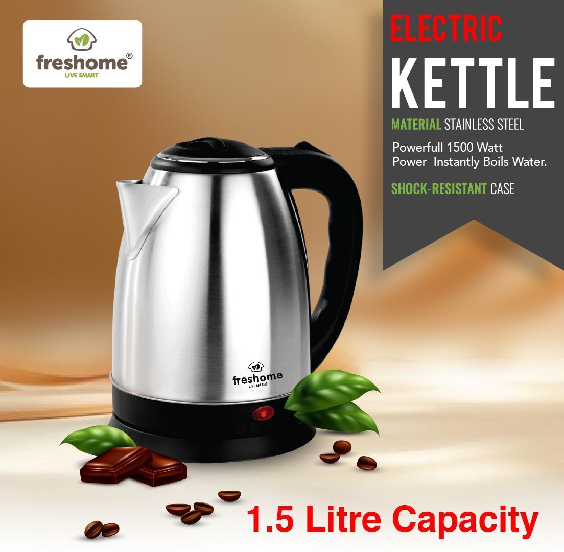 freshome 1.5L 1500W Stainless Steel Electric Kettle with Auto Shut Off (Silver & Black) Electric Kettle-picture-27