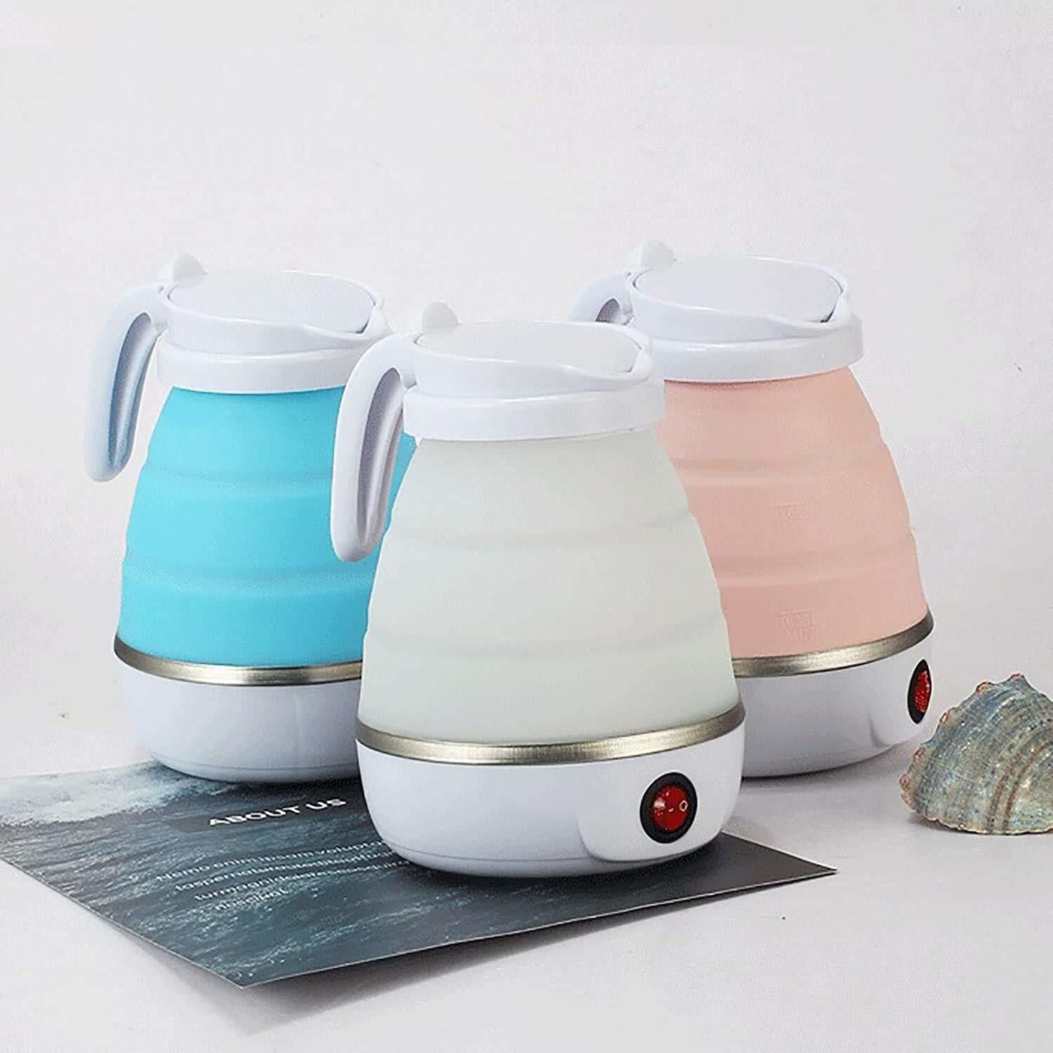Travel Foldable Fast Boiling Portable Electric Kettle - Silicone Food Grade Boil Dry Protection 220V -600ML for Most Travel and Home & Office Use (Blue/White/Pink) Electric Kettle-image-5