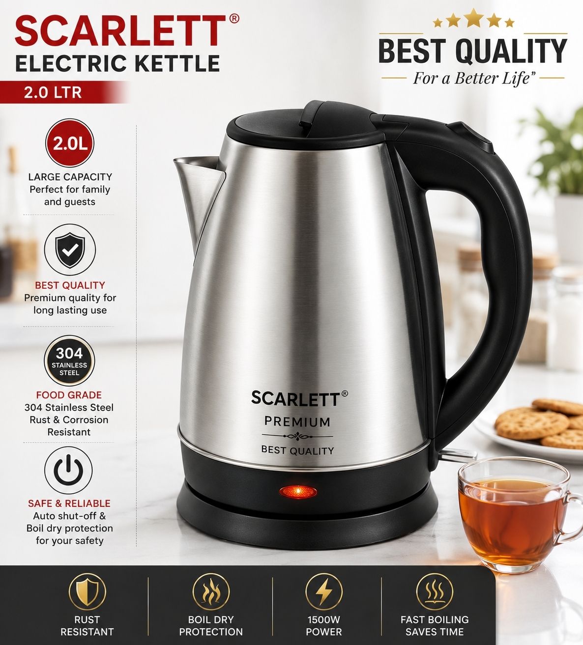 Electric kattle 2litre | hot water,tea,coffee,milk,water boiling kattle Electric Kettle-image-36