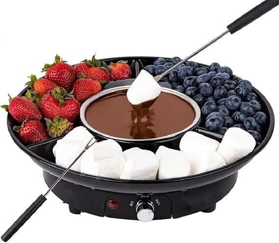 Electric Fondue Pot Set - Chocolate Fondue Kit - Temperature Control Round Electric Pan