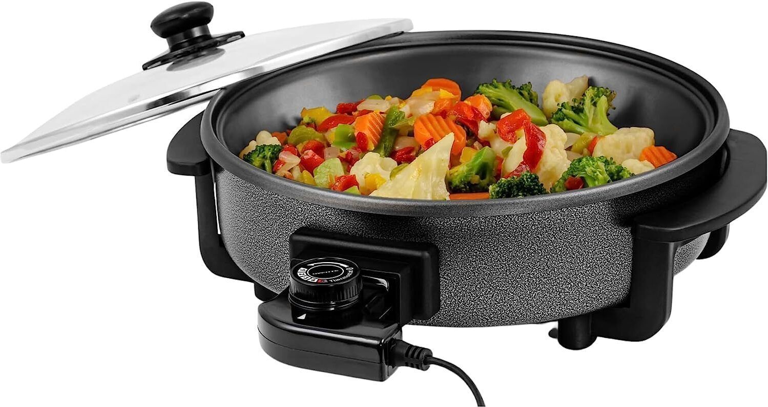 Electric Frying Pan Nonstick Coating 1500W Power Adjustable Temperature Control Round Electric Pan