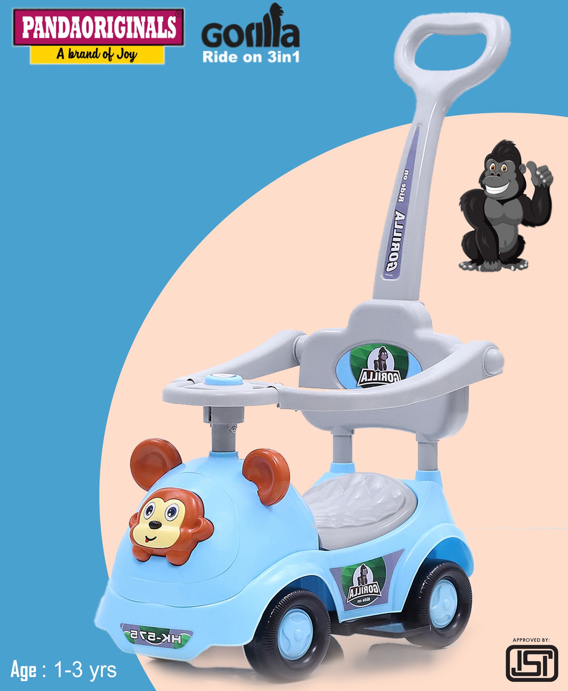 Gorilla Rider, Backrest, Safety Railing, Musical, Age 1-3 yrs (25KG Capacity) Car Non Battery Operated Ride On-image-10
