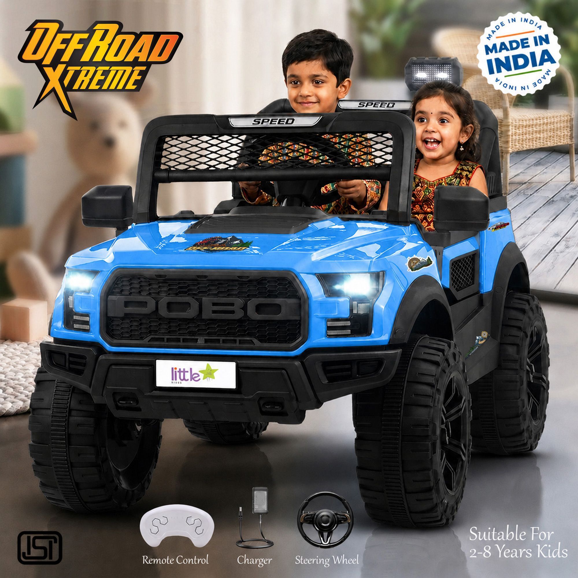 oh baby Pobo 12v Battery Operated Jeep for Kids, with Light & Music Jeep Battery Operated Ride On-picture-23
