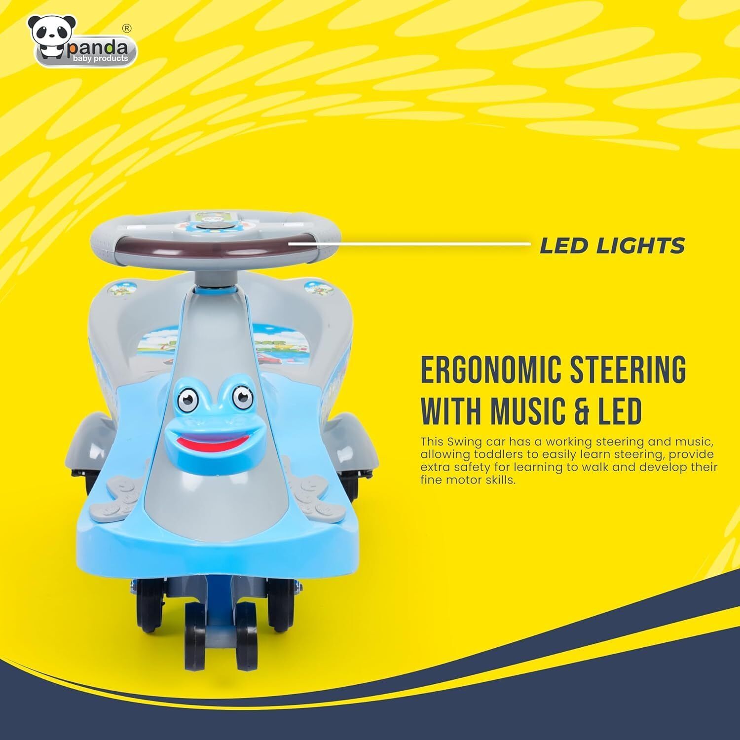 panda baby products Strong & durable Frog Ride-On Push Swing Car for Kids with effortless movement Rideons & Wagons Non Battery Operated Ride On-picture-12
