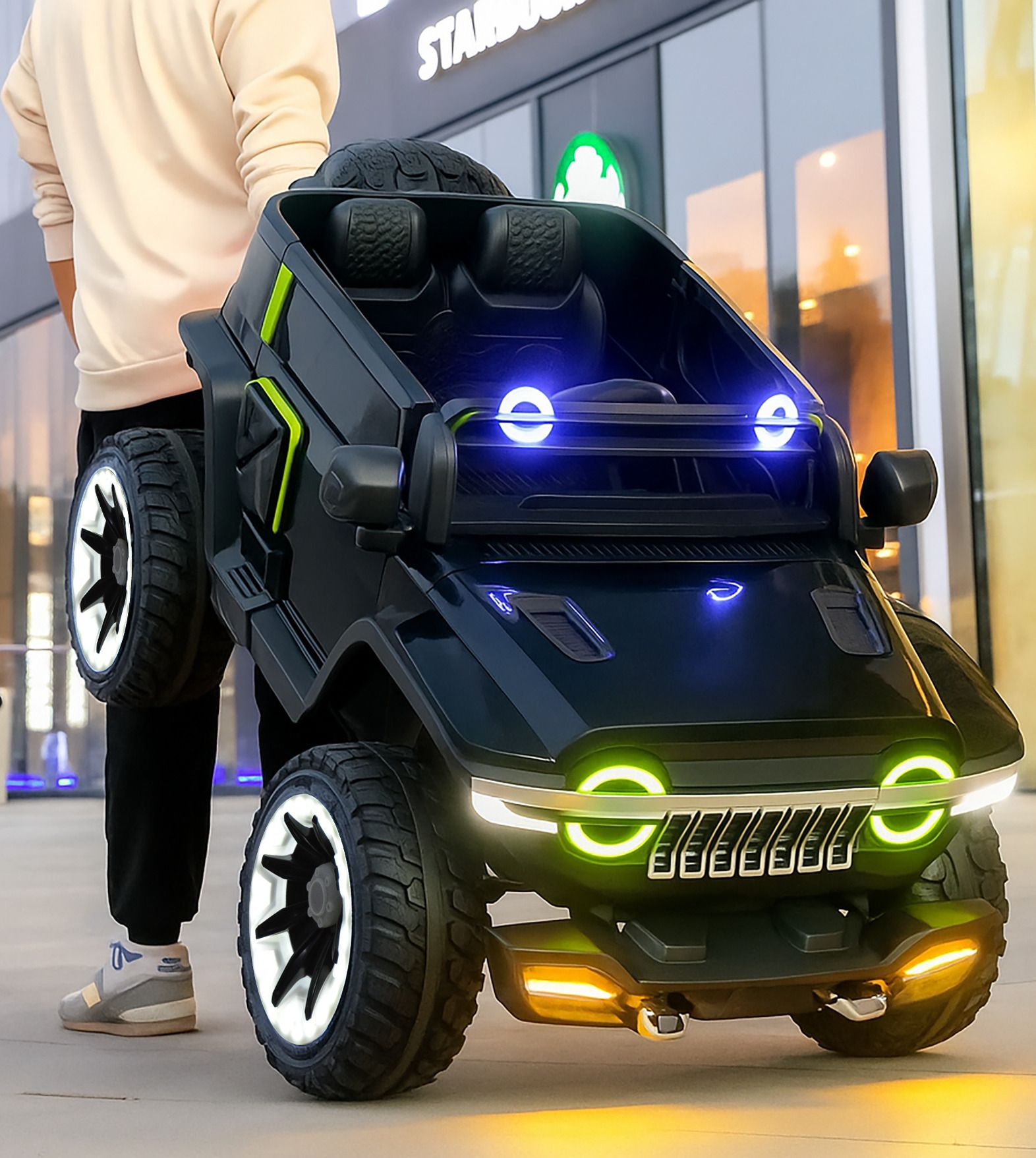 4x4 Electric LED Lights, Music, Dual Seat, Remote – Premium Off-Road Style Car Battery Operated Ride On-image-17