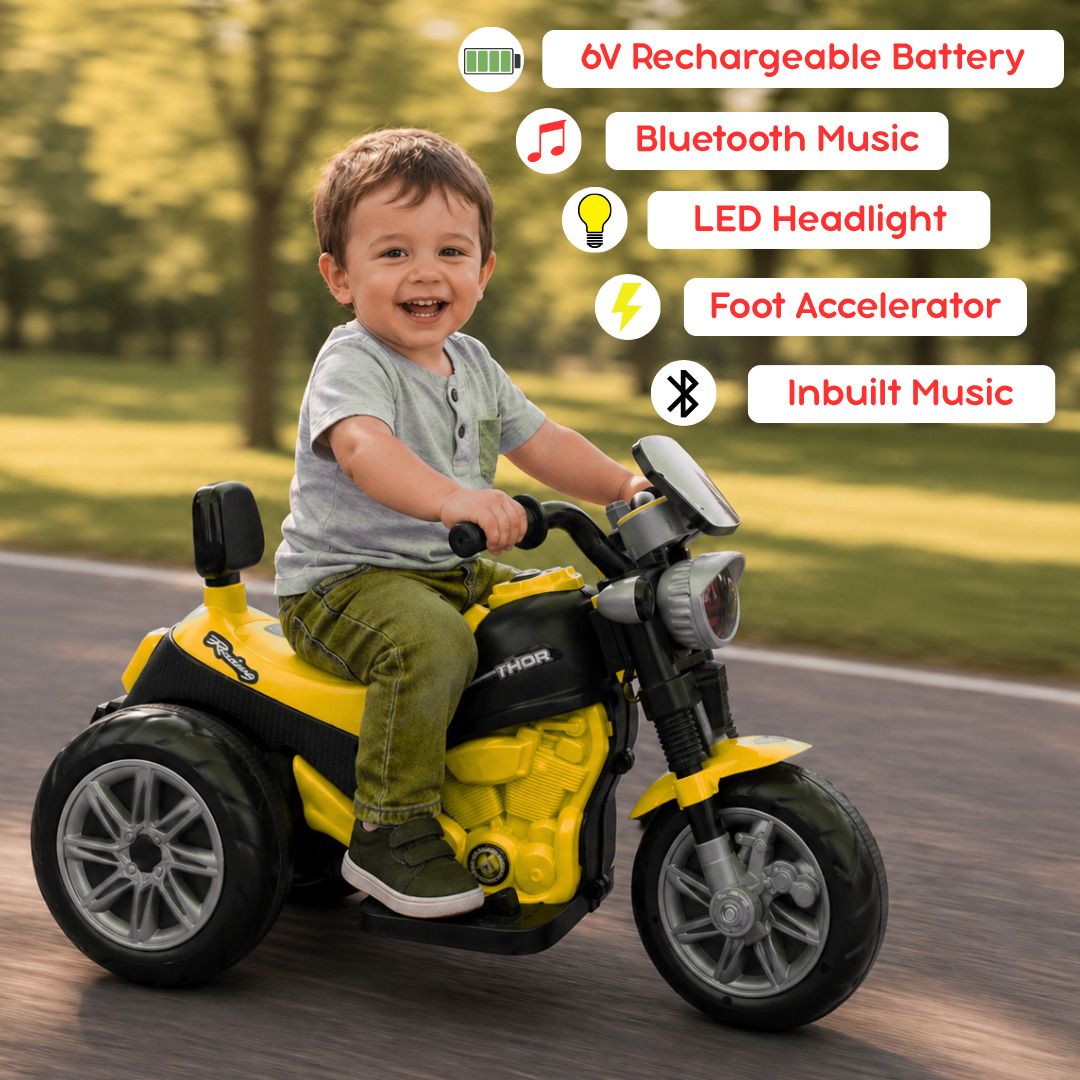 Thor EV 6V Battery Ride On Bike for Kids 2-5 Years with Music & LED Bike Battery Operated Ride On-image-21