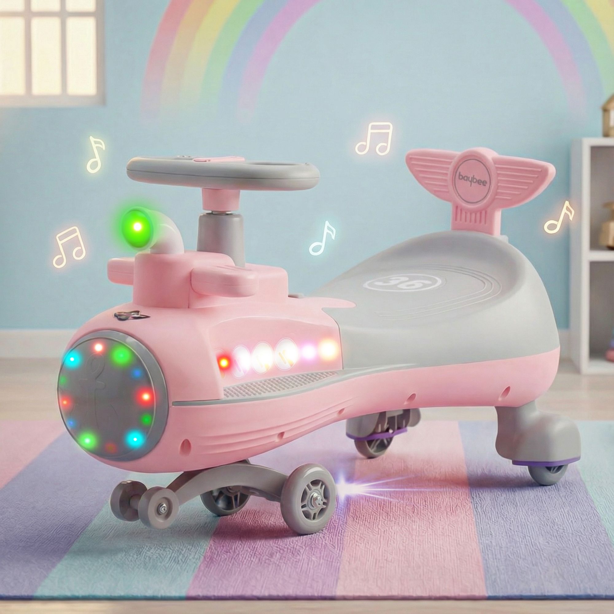 Dive Magic Swing Car for Kids Push Ride on Toy Baby Car with RGB Lights & Music Rideons & Wagons Non Battery Operated Ride On-image-30